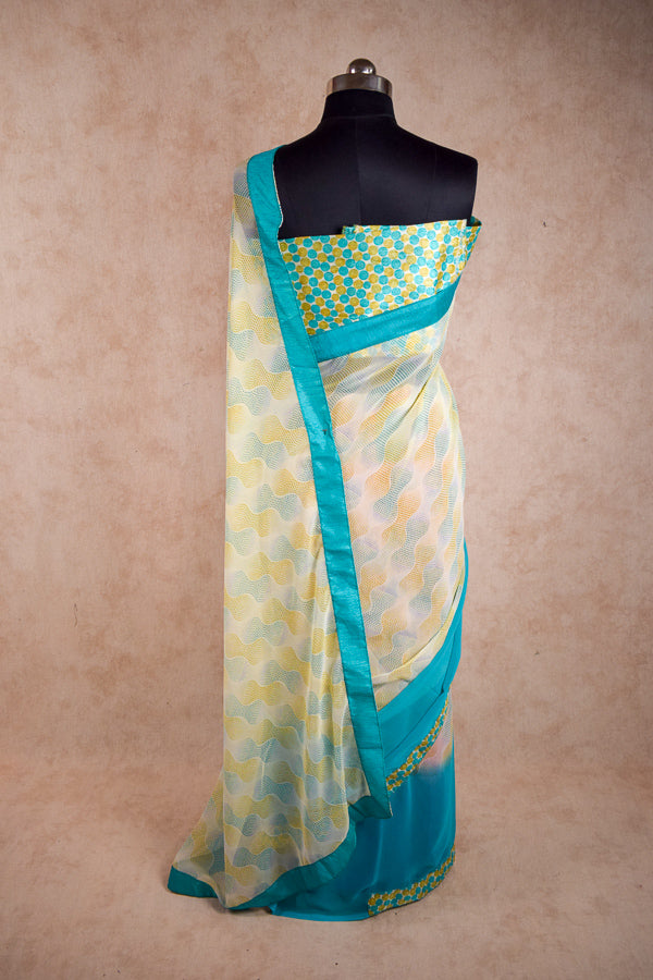 Semi-Georgette Triveni Brand Printed Saree | Dailywear Saree with Printed Border