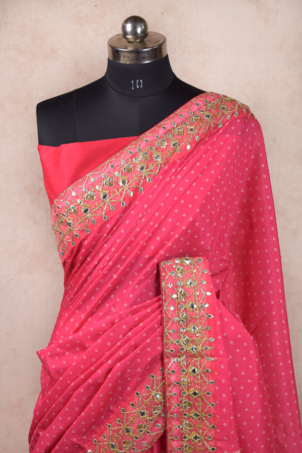 Printed soft silk material gota work saree - KANHASAREE