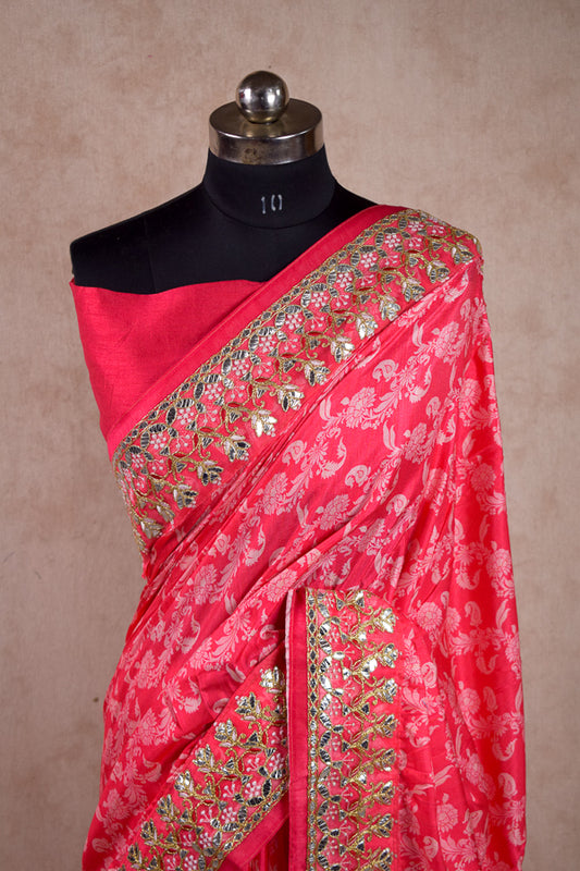 Printed soft silk material gota work saree - Kanhasarees by ksds