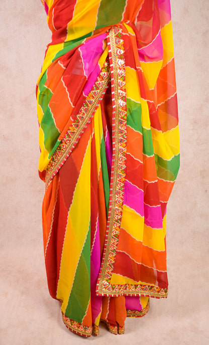 Beautiful multi color leheriya with gota border - KANHASAREE