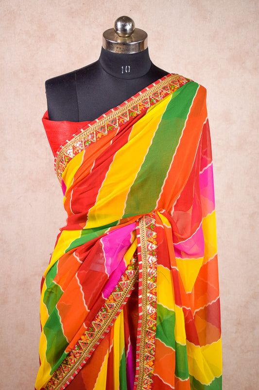 Beautiful multi color leheriya with gota border - Kanhasarees by ksds