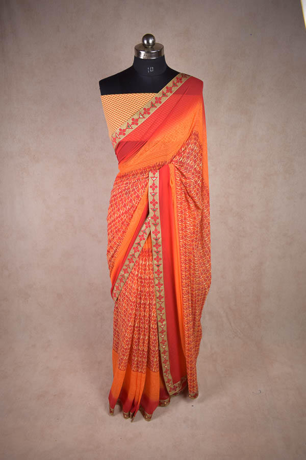 Red Georgette Printed Daily Wear Saree | Soft Zari Small Border