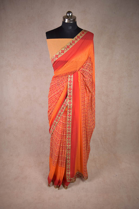 Red Georgette Printed Daily Wear Saree | Soft Zari Small Border - Kanhasarees by ksds