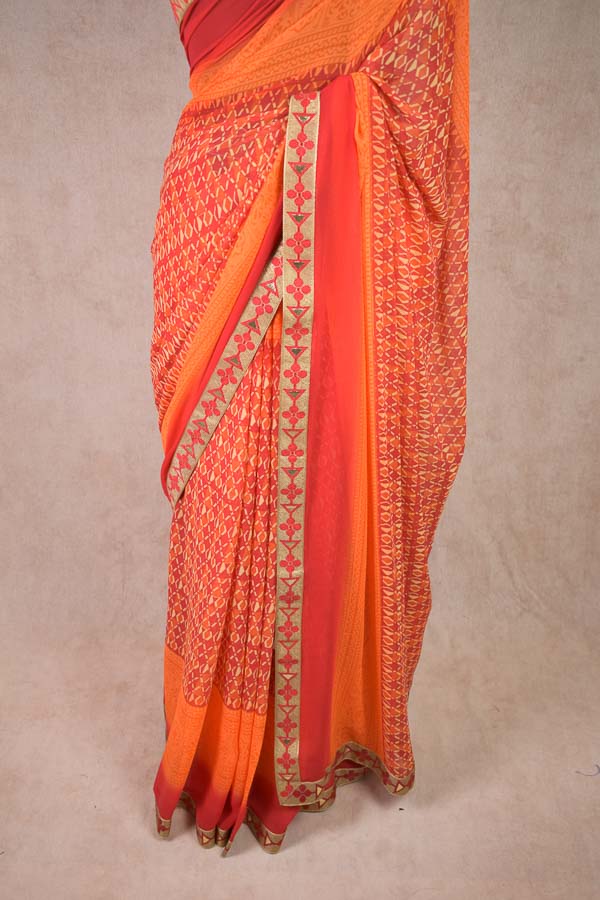 Red Georgette Printed Daily Wear Saree | Soft Zari Small Border