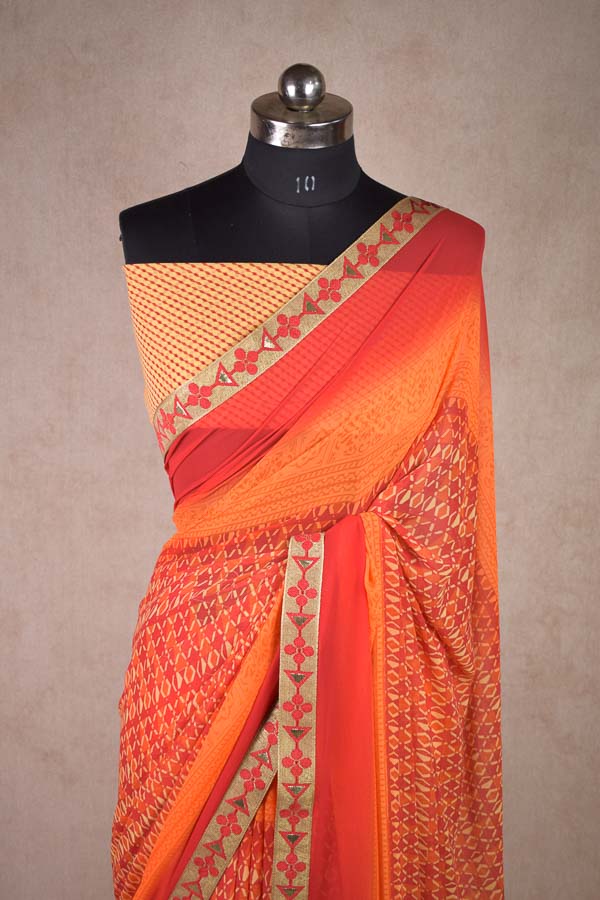 Red Georgette Printed Daily Wear Saree | Soft Zari Small Border