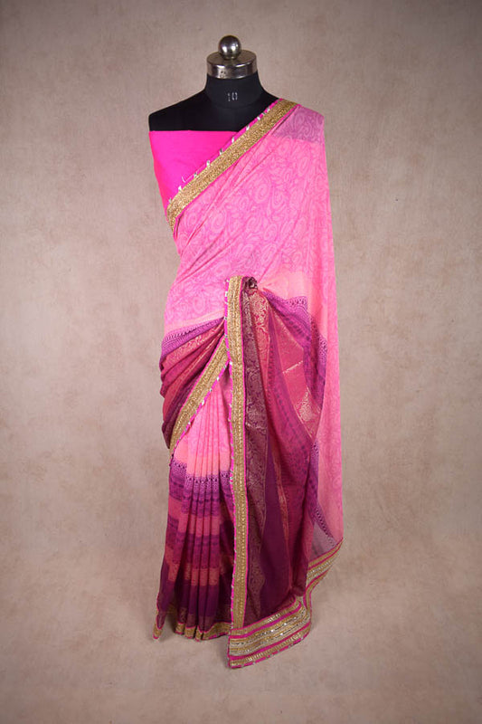 Designer Shading Marble Georgette Saree with Gota Work Border - Kanhasarees by ksds