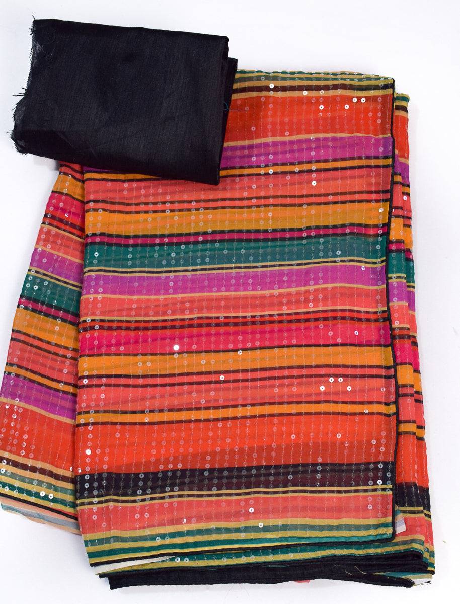 Designer multicolor sequin saree with black blouse - KANHASAREE