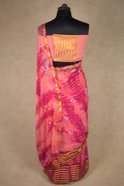 Delicate Pink Nazneen Chiffon Zari Border Shibori Saree - KANHASAREE