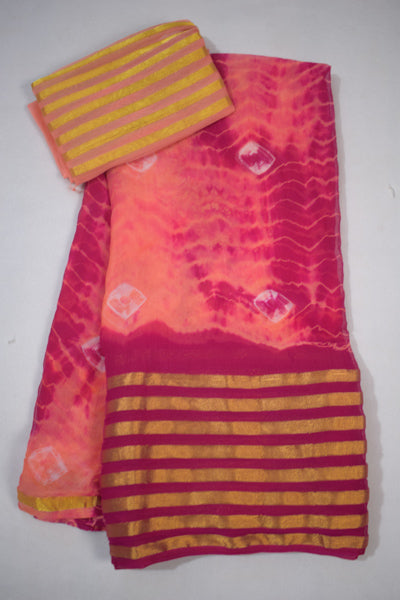 Delicate Pink Nazneen Chiffon Zari Border Shibori Saree - KANHASAREE