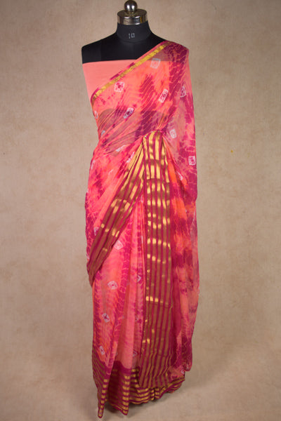 Delicate Pink Nazneen Chiffon Zari Border Shibori Saree - KANHASAREE