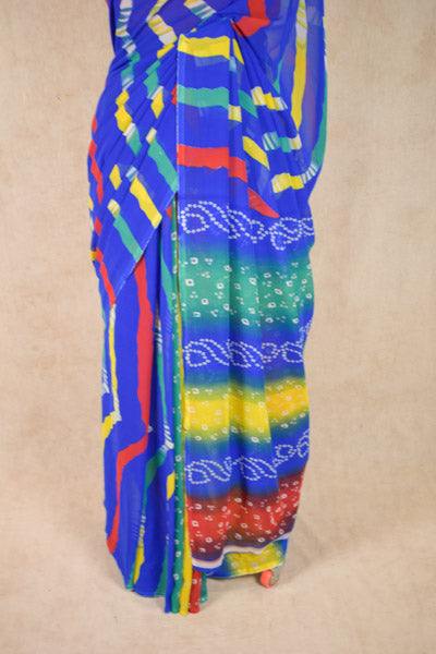 Gorgeous Multicolor Bandhani and Leheriya Saree in Chiffon - Kanhasarees by ksds