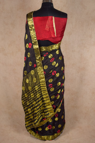 Black Saree With Golden Border Silk - SareesWala.com