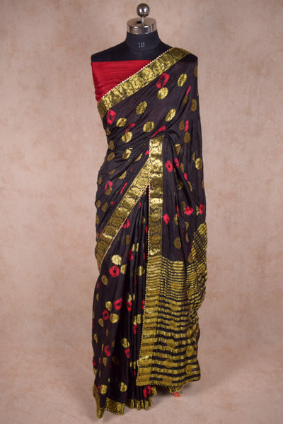 Soft Silk Black Bandhani Saree With Zari Border - KANHASAREE