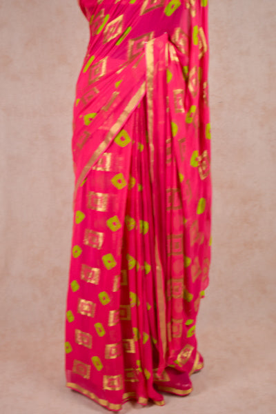 Gorgeous Pink Box Zari Georgette Bandhani Saree - KANHASAREE