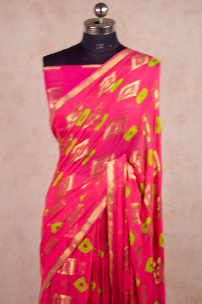 Gorgeous Pink Box Zari Georgette Bandhani Saree - KANHASAREE