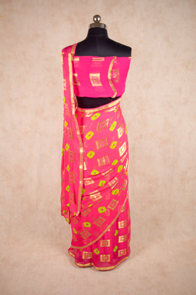 Gorgeous Pink Box Zari Georgette Bandhani Saree - KANHASAREE