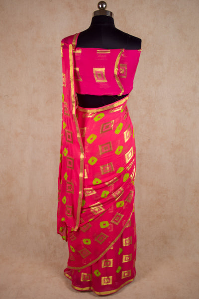 Gorgeous Pink Box Zari Georgette Bandhani Saree - KANHASAREE