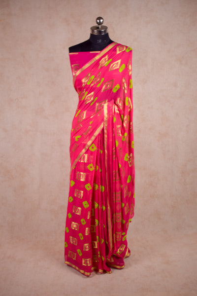 Gorgeous Pink Box Zari Georgette Bandhani Saree - KANHASAREE