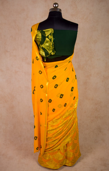 Yellow & Multi-Colored Georgette Bandhej Saree Without Blouse - Bandhej  Beauties | Shop Online at Ethnickart India's Best Ethnic Weares & Wares