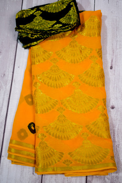 Traditional Indian Georgette Bandhej Rajasthani Bandhani Saree - KANHASAREE