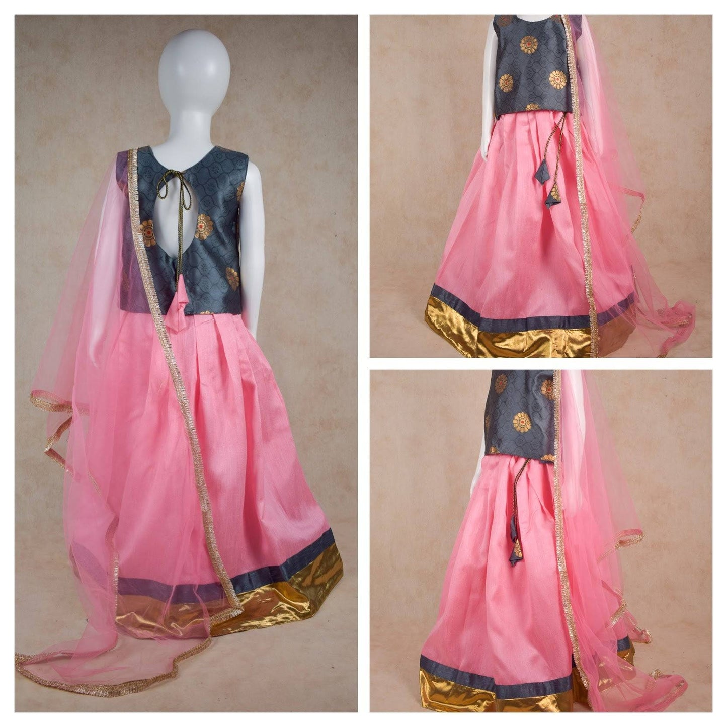 Designer Chanderi Silk Top and Skirt Lehenga Set - KANHASAREE