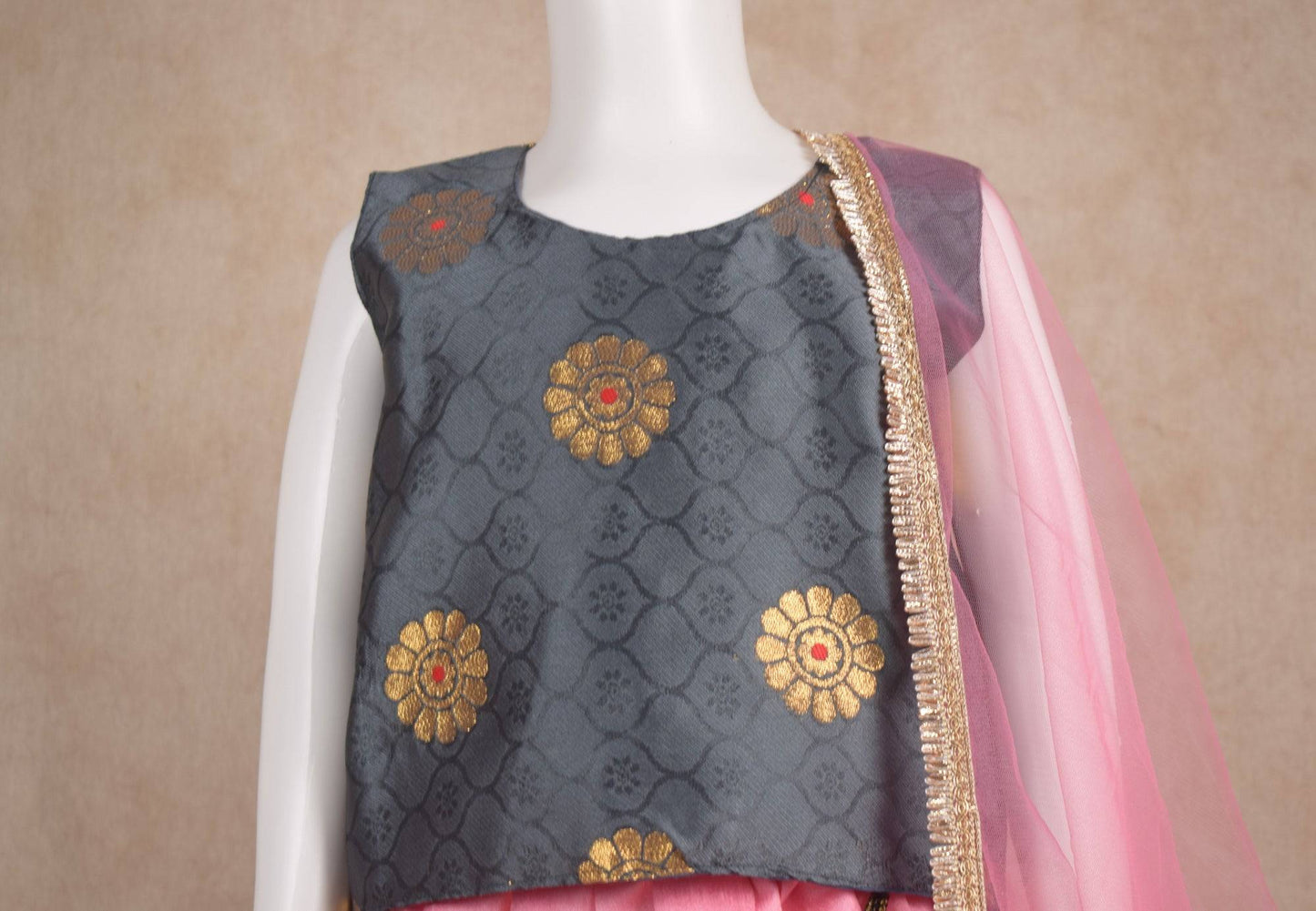 Designer Chanderi Silk Top and Skirt Lehenga Set - KANHASAREE