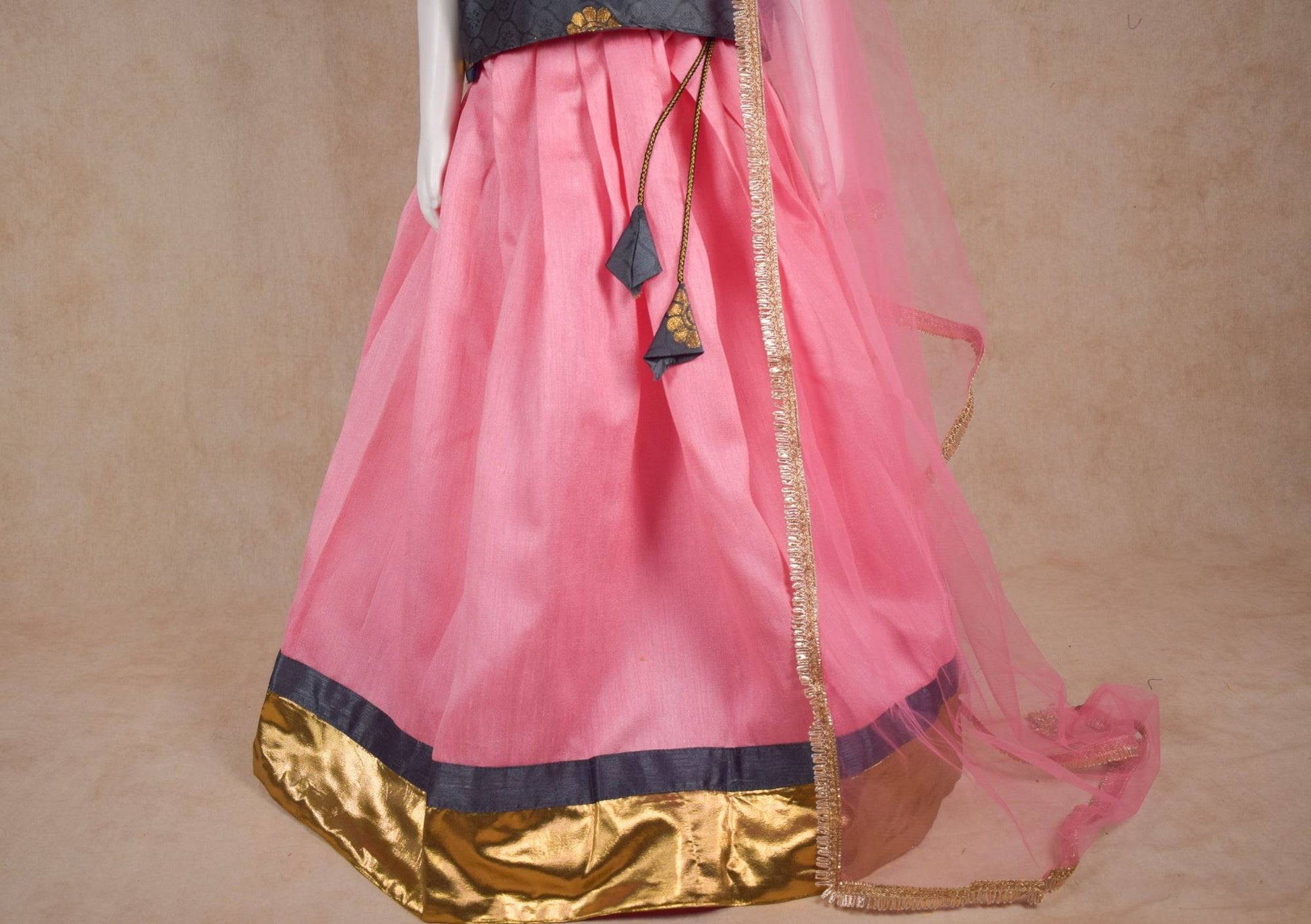 Designer Chanderi Silk Top and Skirt Lehenga Set - KANHASAREE