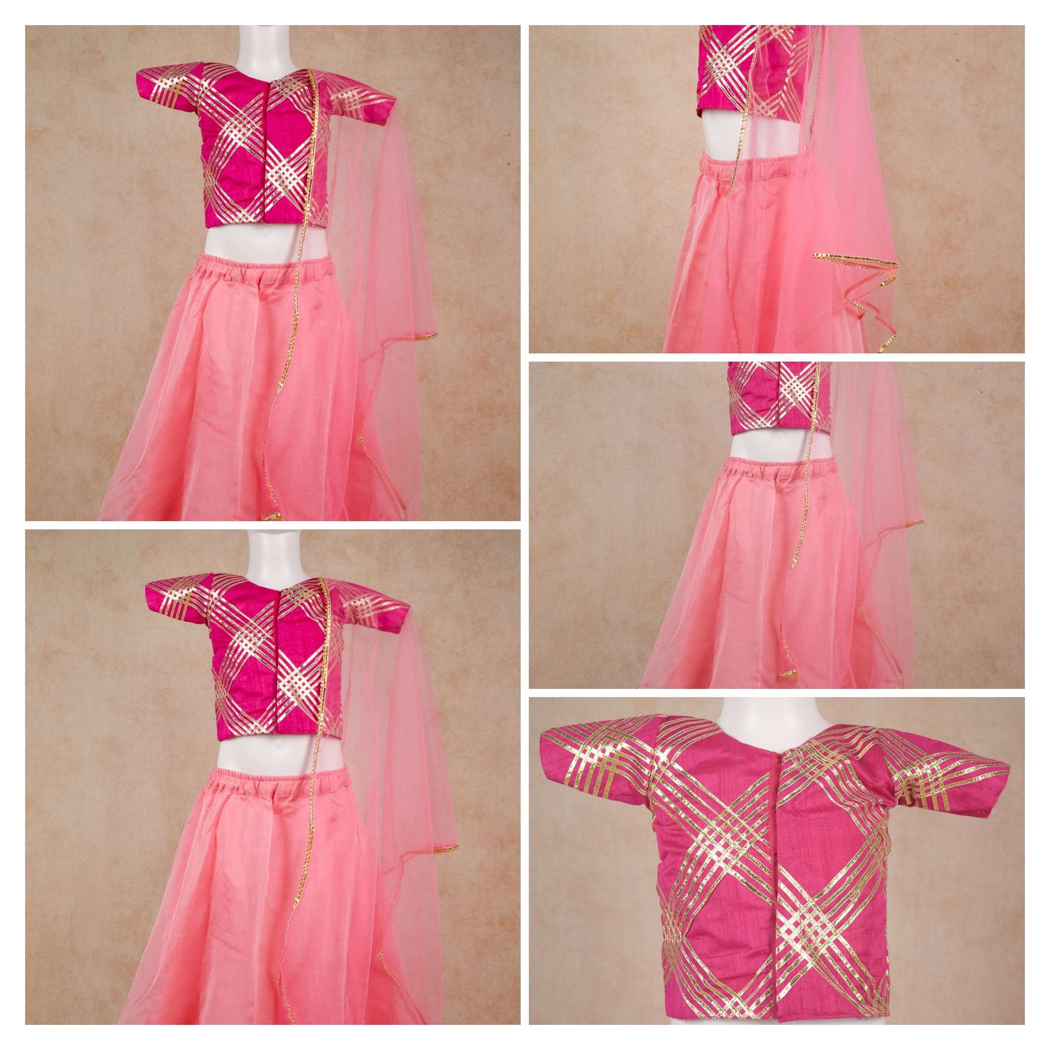 VASTRAMAY Girl's Pink Top And Long Skirt Lehenga Set With Bag And Neck –  vastramay