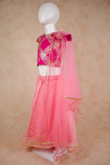 Designer Gota Patti Work Silk Top and Net Skirt Lehenga - KANHASAREE