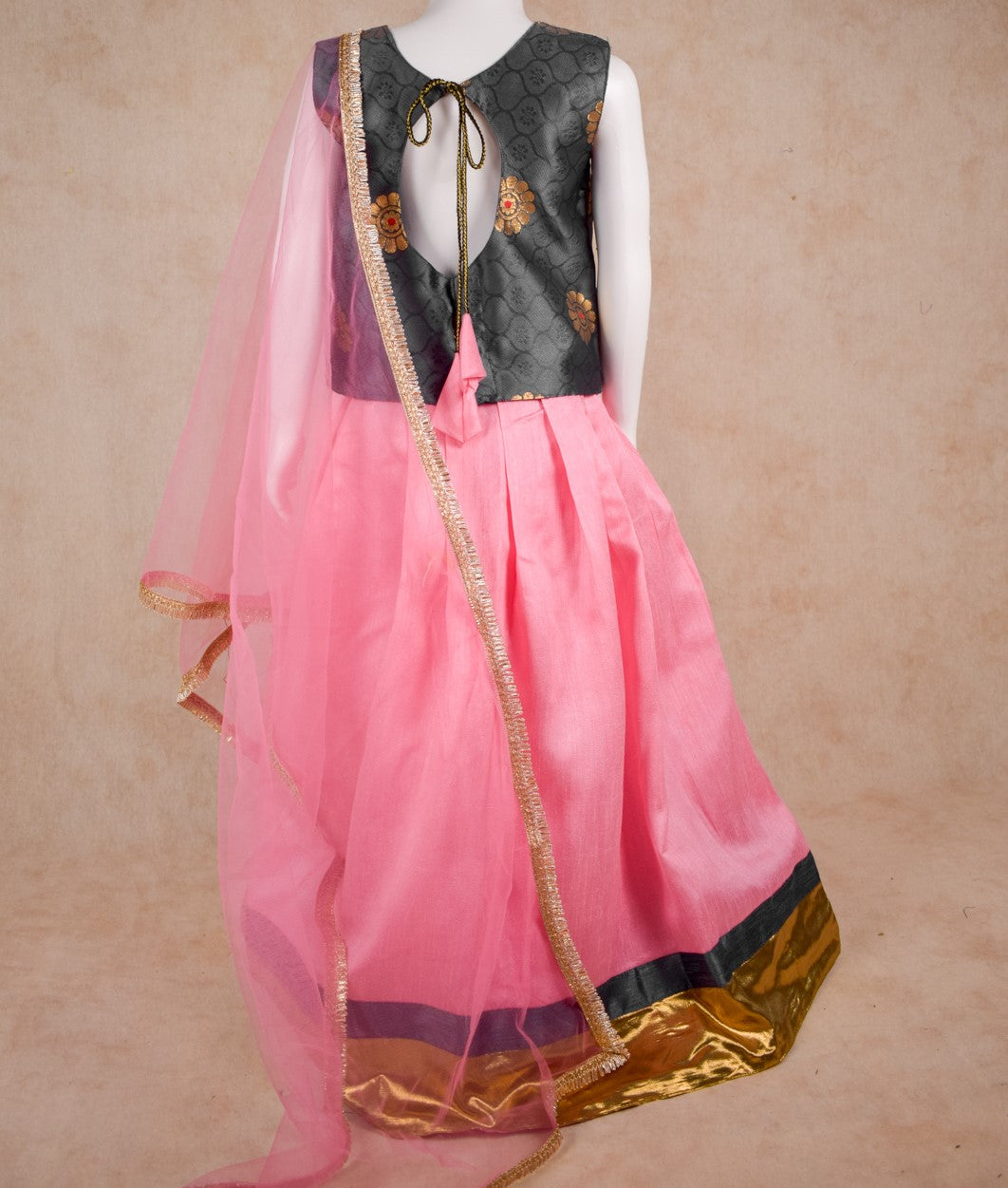 Designer Chanderi Silk Top and Skirt Lehenga Set - KANHASAREE