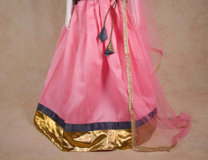 Designer Chanderi Silk Top and Skirt Lehenga Set - KANHASAREE