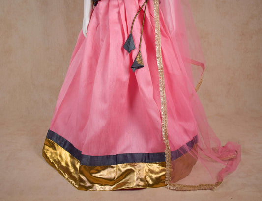 Designer Chanderi Silk Top and Skirt Lehenga Set - Kanhasarees by ksds