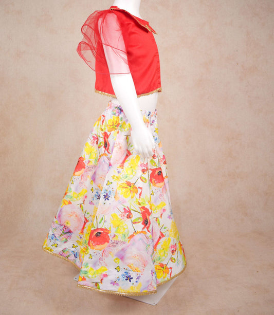 Beautiful Flower Printed Lehenga with Net Top - Kanhasarees by ksds