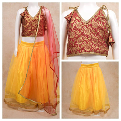 Banarasi Brocade Silk Top and Skirt Lehenga Set - KANHASAREE