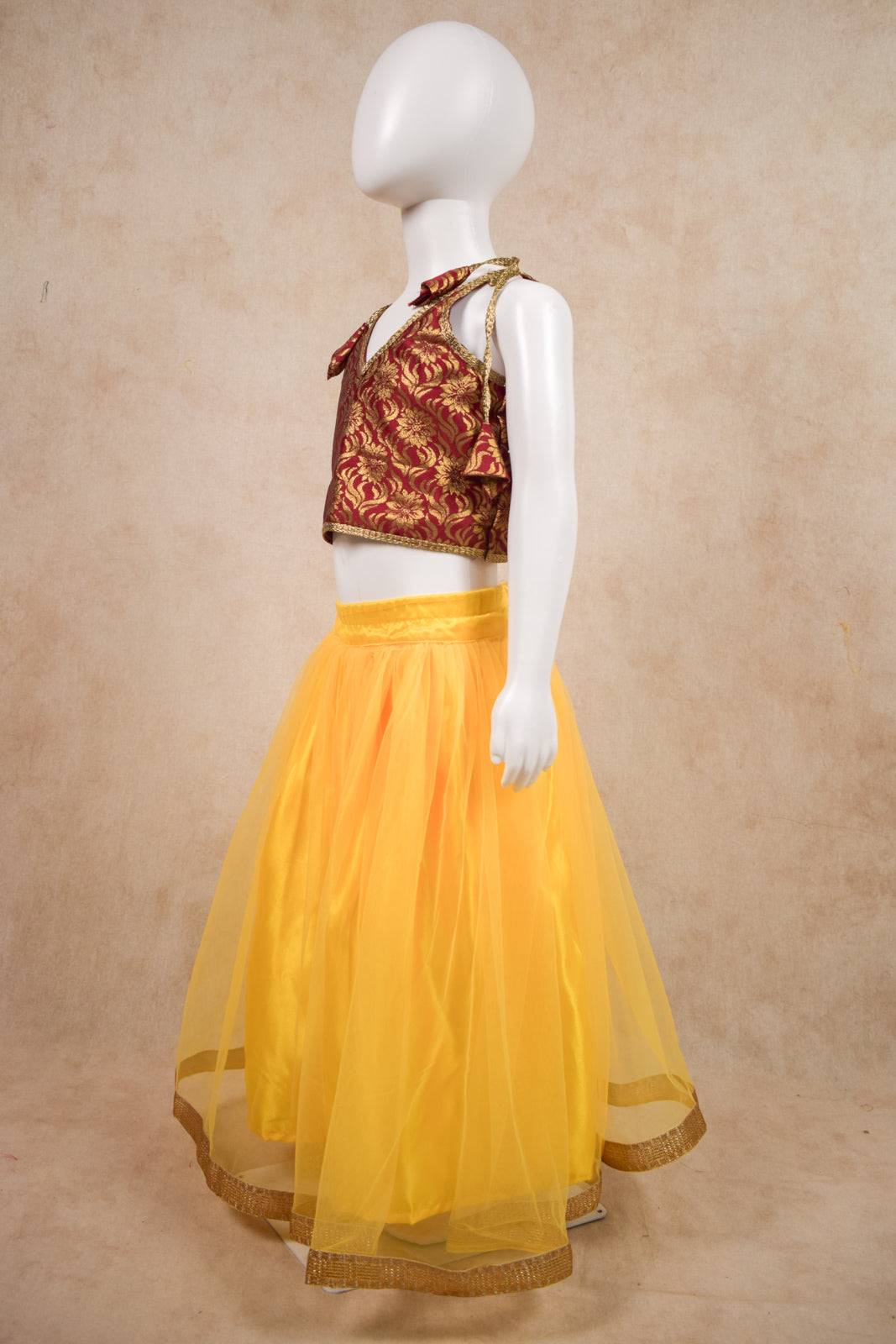 Banarasi Brocade Silk Top and Skirt Lehenga Set - KANHASAREE