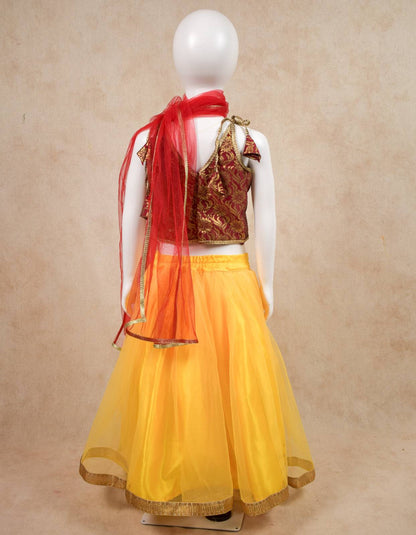 Banarasi Brocade Silk Top and Skirt Lehenga Set - KANHASAREE