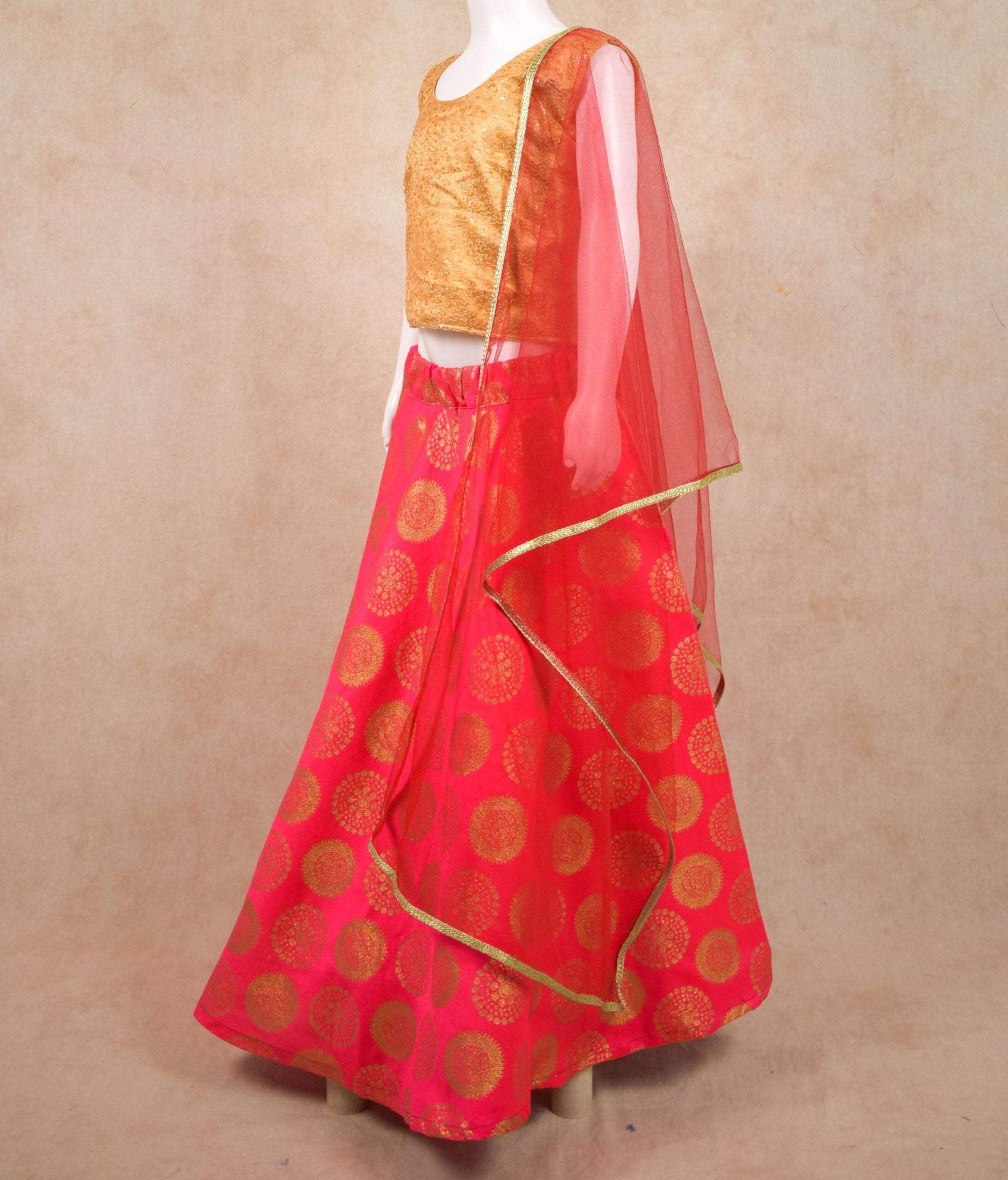 Designer Net Top and Brocade Skirt Lehenga - KANHASAREE