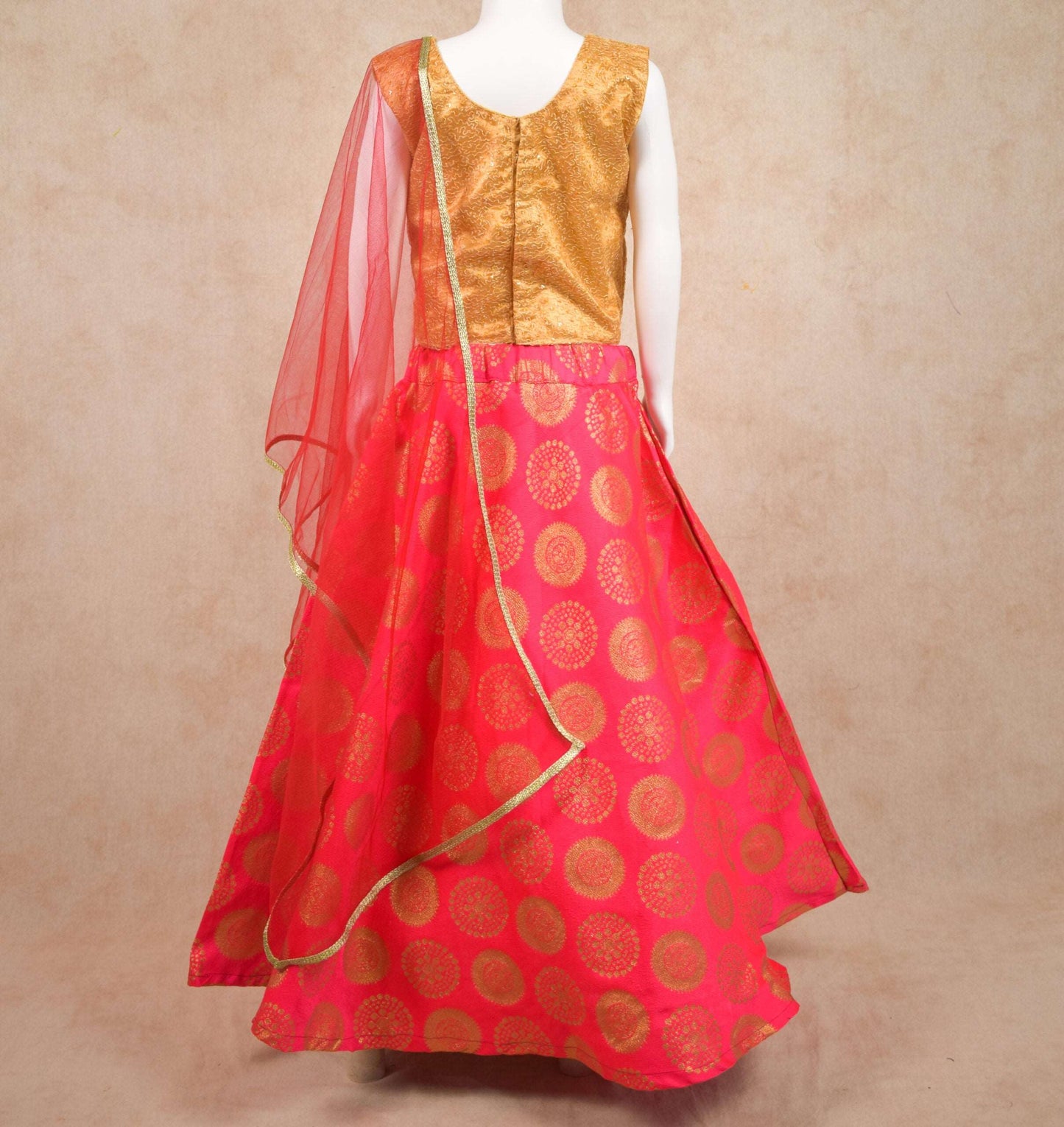 Designer Net Top and Brocade Skirt Lehenga - KANHASAREE