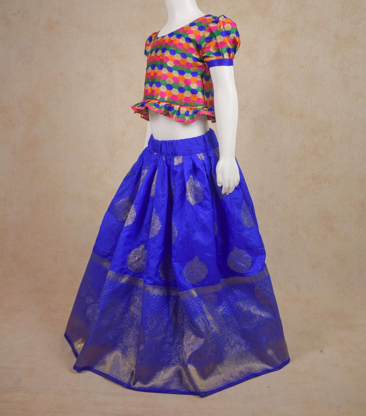 Designer Brocade Silk Top and Brocade Skirt Lehenga - KANHASAREE