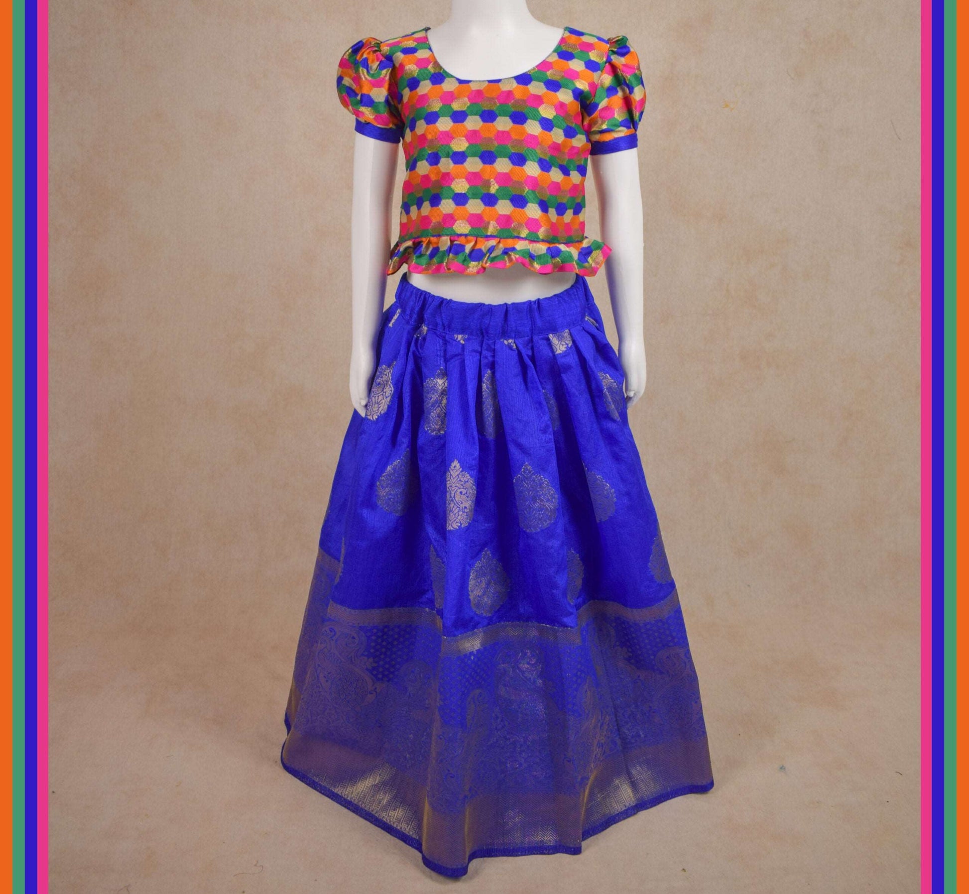 Designer Brocade Silk Top and Brocade Skirt Lehenga - KANHASAREE