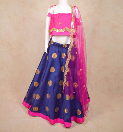 Designer Dhupion Silk Top and Brocade Skirt Lehenga - KANHASAREE