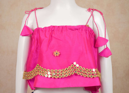 Designer Dhupion Silk Top and Brocade Skirt Lehenga - KANHASAREE