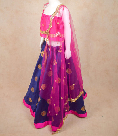 Designer Dhupion Silk Top and Brocade Skirt Lehenga - KANHASAREE