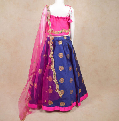 Designer Dhupion Silk Top and Brocade Skirt Lehenga - KANHASAREE