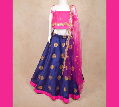 Designer Dhupion Silk Top and Brocade Skirt Lehenga - KANHASAREE