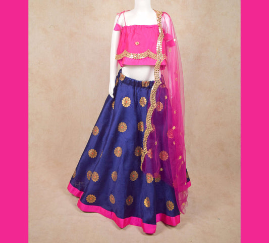 Designer Dhupion Silk Top and Brocade Skirt Lehenga - Kanhasarees by ksds