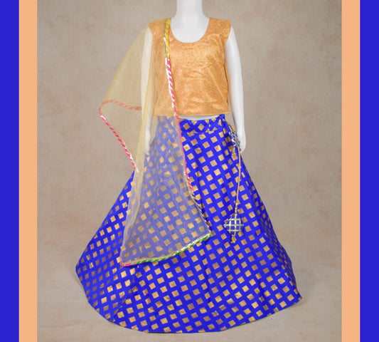 Fascinating Blue Lehenga with Golden Top Set - Kanhasarees by ksds