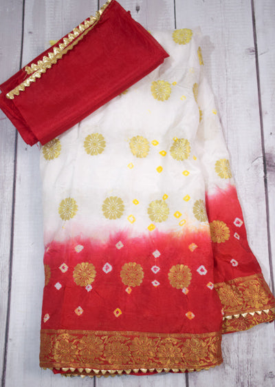 Art Silk Red White Zari Work Fagnia Saree - KANHASAREE