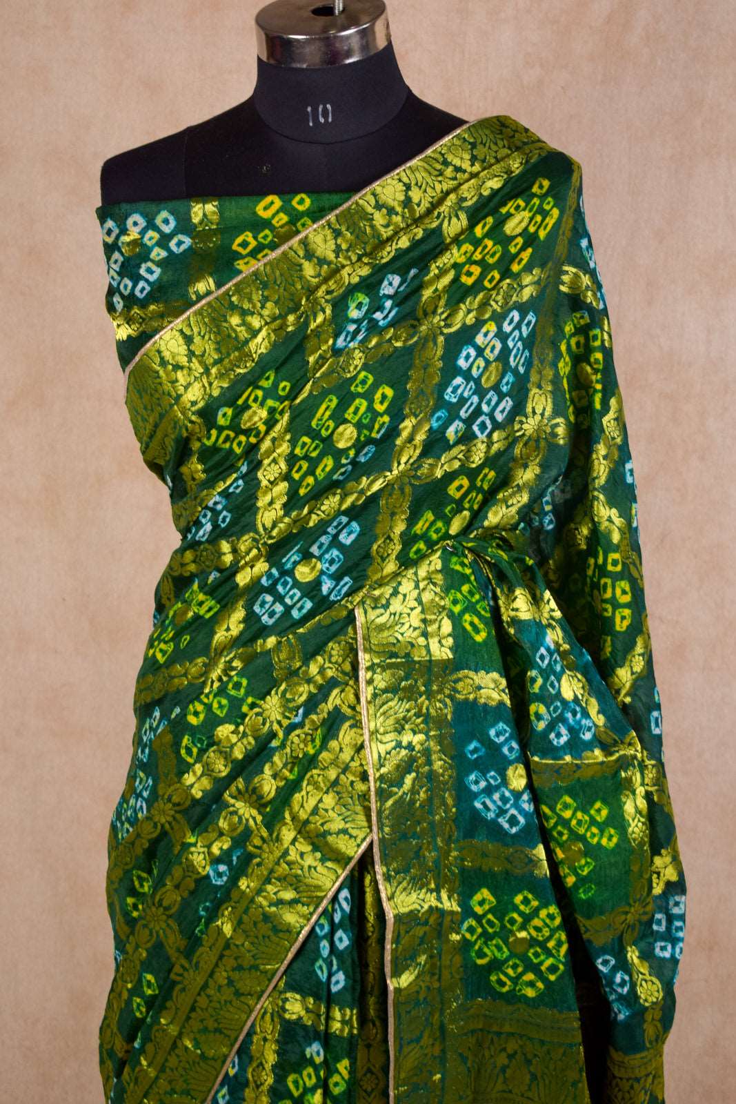 Bottel Green Gharchola Saree with Banarasi Work - KANHASAREE