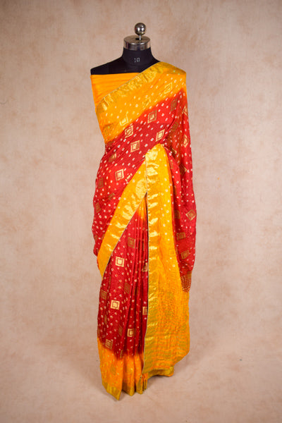 Red Yellow Gharchola Piliya Saree - KANHASAREE